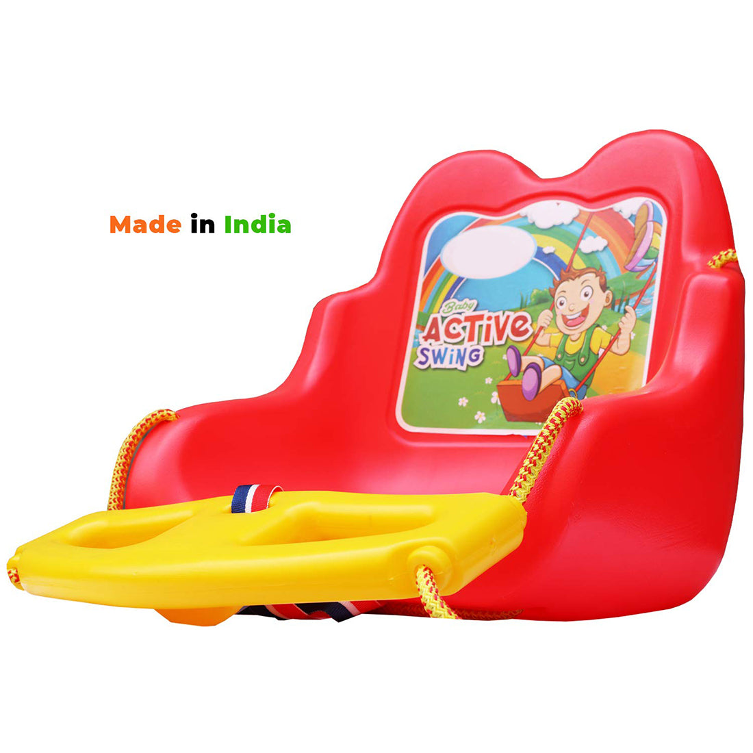 ToyBharat Baby Hanging Swing in vibrant multicolour is perfect for toddlers aged 1–6 years. Designed for indoor and outdoor use, it features a safety belt, strong ropes, and comfortable seating for joyful play.