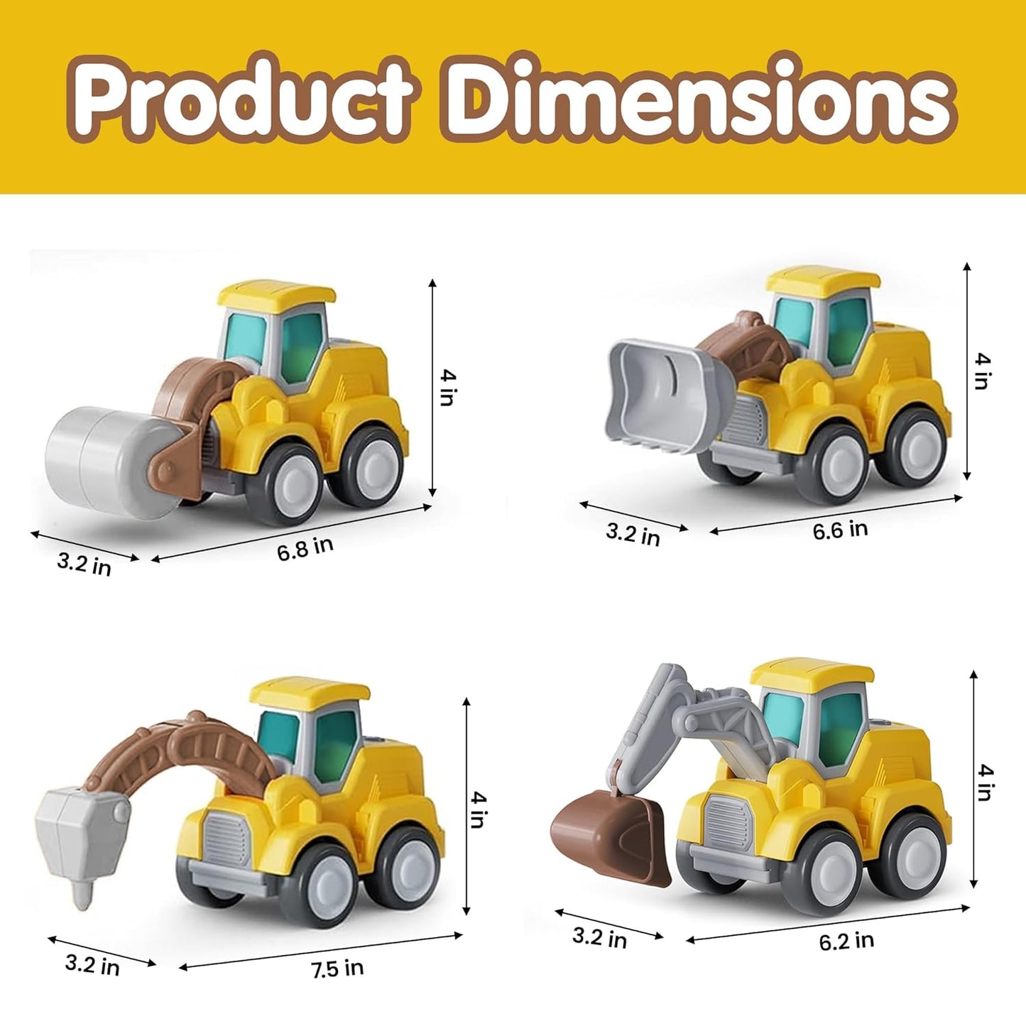 ToyBharat Pressing n go JCB Toys - for Toddlers, Press & Go Truck Toy with Flexible Joints, Fun Car Set for 1+ Year Old Boys & Girls, Birthday Gift for Kids