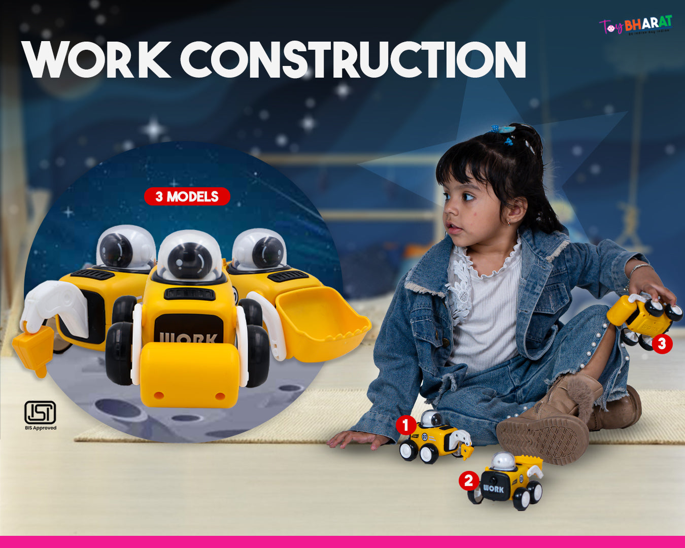 ToyBharat Work Construction Truck is a multicolour push-n-go travel toy. Durable and fun, it keeps kids engaged in creative construction play anywhere.