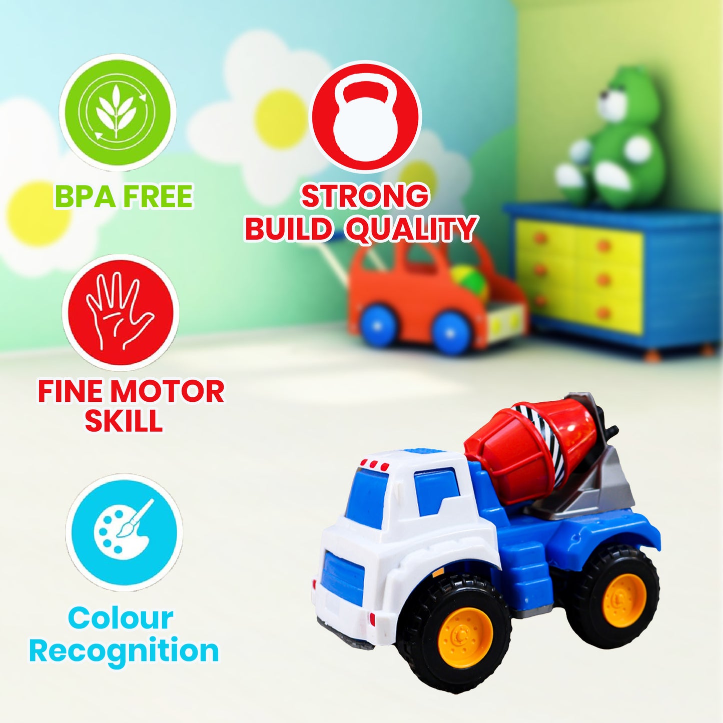 Toybharat Free Wheel Construction 1 pcs| Multicolour | Free Wheel Toys | Birthday Gift for Boy and Girl Baby