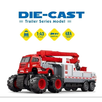 ToyBharat ABS Monster carrier truck fire Toy set with friction-powered cars, flashing lights, and music. A fun and educational emergency vehicle toy for boys and girls age 3+, ideal for birthdays and learning play.