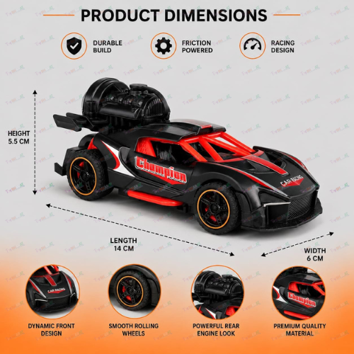 ToyBharat Pull Back Musical Smoke Racing Car ( Multicolour)Toy for Kids Age 3 + Years- Friction-Powered Racing Cars, Pull Back Off-Road Vehicles, Inertia, Best Gift for Boys |