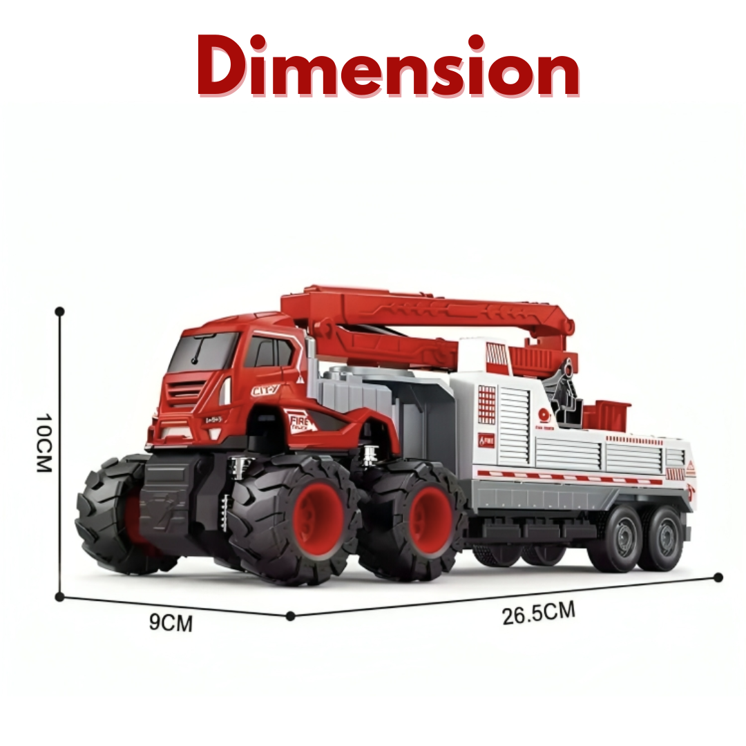ToyBharat ABS Monster carrier truck fire Toy set with friction-powered cars, flashing lights, and music. A fun and educational emergency vehicle toy for boys and girls age 3+, ideal for birthdays and learning play.