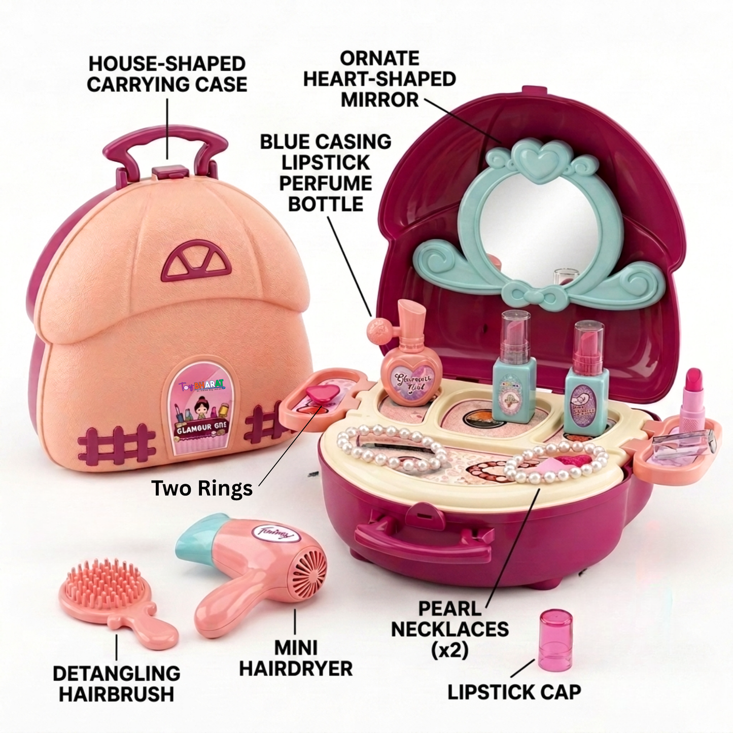 Toybharat Makeup Kit Set for Kids Ages 3-6 Year Old Girls | 2-in-1 Playset Portable Pretend Play Toy for Baby Girl | Activity Toys| Safe and Non-Toxic | Lightweight Bag Style Kit | Birthday Gift for Girls of 3 to 6