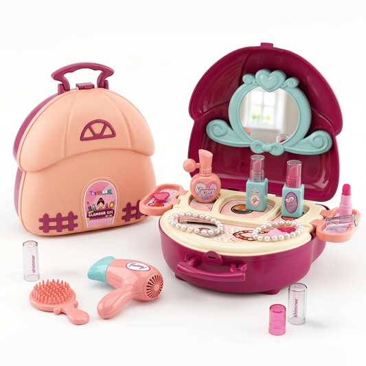 Toybharat Makeup Kit Set for Kids Ages 3-6 Year Old Girls | 2-in-1 Playset Portable Pretend Play Toy for Baby Girl | Activity Toys| Safe and Non-Toxic | Lightweight Bag Style Kit | Birthday Gift for Girls of 3 to 6