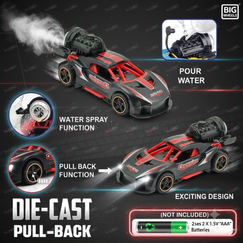 ToyBharat Pull Back Musical Smoke Racing Car ( Multicolour)Toy for Kids Age 3 + Years- Friction-Powered Racing Cars, Pull Back Off-Road Vehicles, Inertia, Best Gift for Boys |