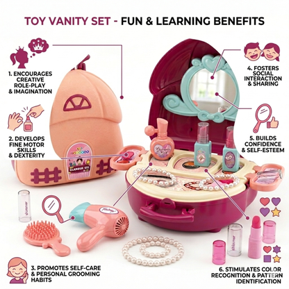 Toybharat Makeup Kit Set for Kids Ages 3-6 Year Old Girls | 2-in-1 Playset Portable Pretend Play Toy for Baby Girl | Activity Toys| Safe and Non-Toxic | Lightweight Bag Style Kit | Birthday Gift for Girls of 3 to 6