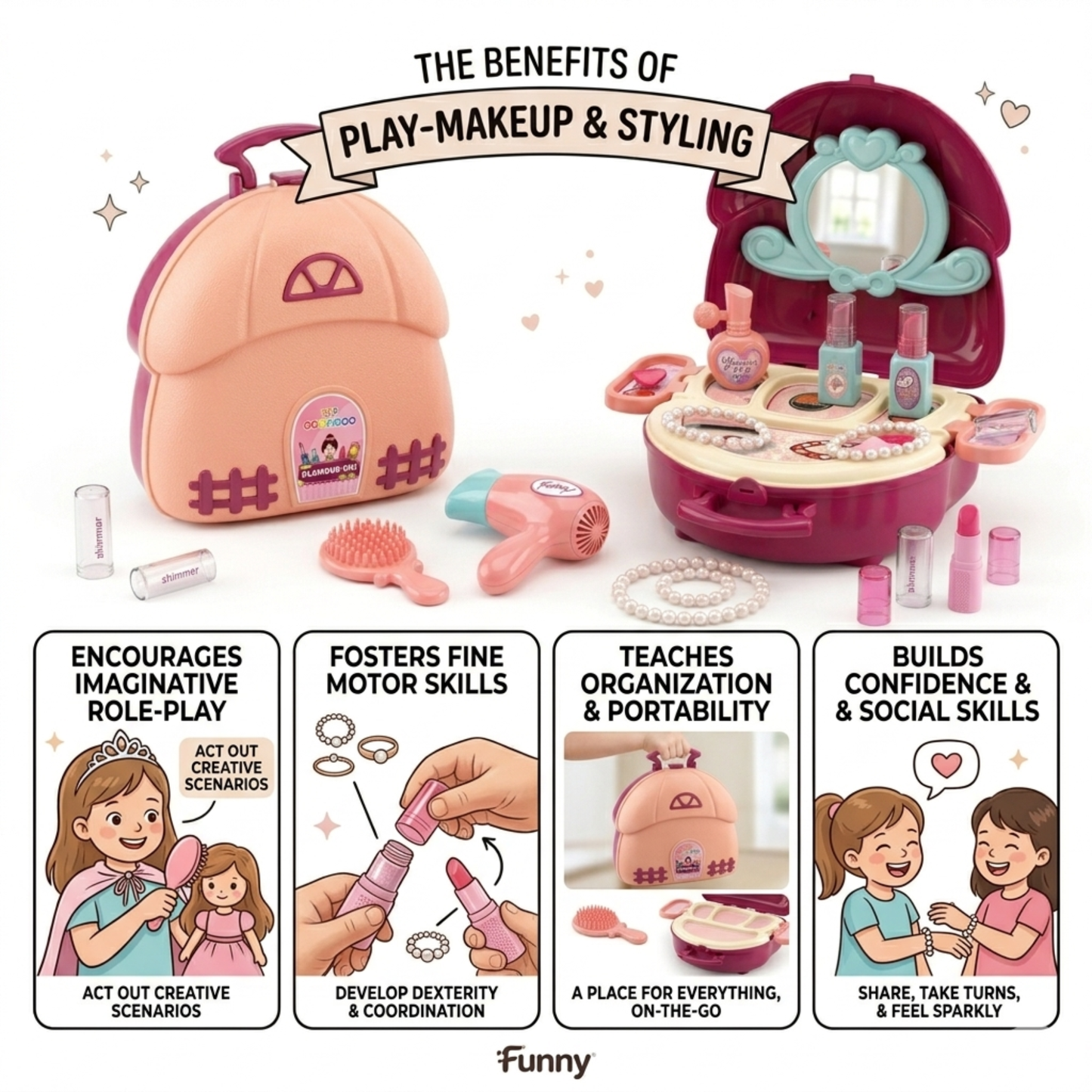 Toybharat Makeup Kit Set for Kids Ages 3-6 Year Old Girls | 2-in-1 Playset Portable Pretend Play Toy for Baby Girl | Activity Toys| Safe and Non-Toxic | Lightweight Bag Style Kit | Birthday Gift for Girls of 3 to 6