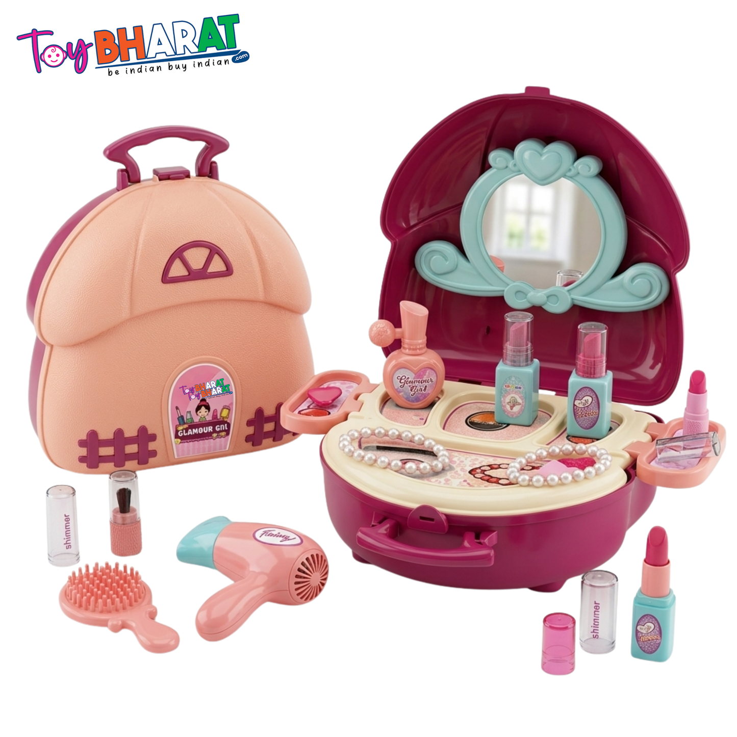 Toybharat Makeup Kit Set for Kids Ages 3-6 Year Old Girls | 2-in-1 Playset Portable Pretend Play Toy for Baby Girl | Activity Toys| Safe and Non-Toxic | Lightweight Bag Style Kit | Birthday Gift for Girls of 3 to 6