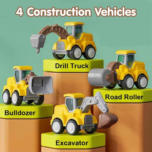 ToyBharat Pressing n go JCB Toys Pack Of 4- for Toddlers, Press & Go Truck Toy with Flexible Joints, Fun Car Set for 1+ Year Old Boys & Girls, Birthday Gift for Kids