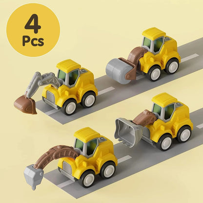 ToyBharat Pressing n go JCB Toys Pack Of 4- for Toddlers, Press & Go Truck Toy with Flexible Joints, Fun Car Set for 1+ Year Old Boys & Girls, Birthday Gift for Kids