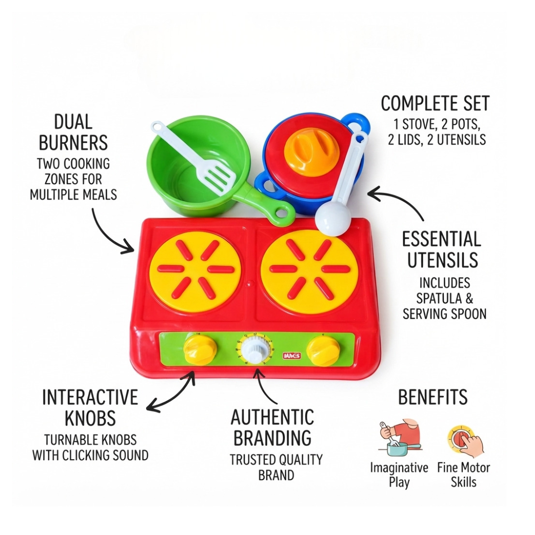 ToyBharat Cooking Set is a Red Colour role play toy for girls and boys. Fun and educational, it encourages creativity and makes a perfect birthday gift.