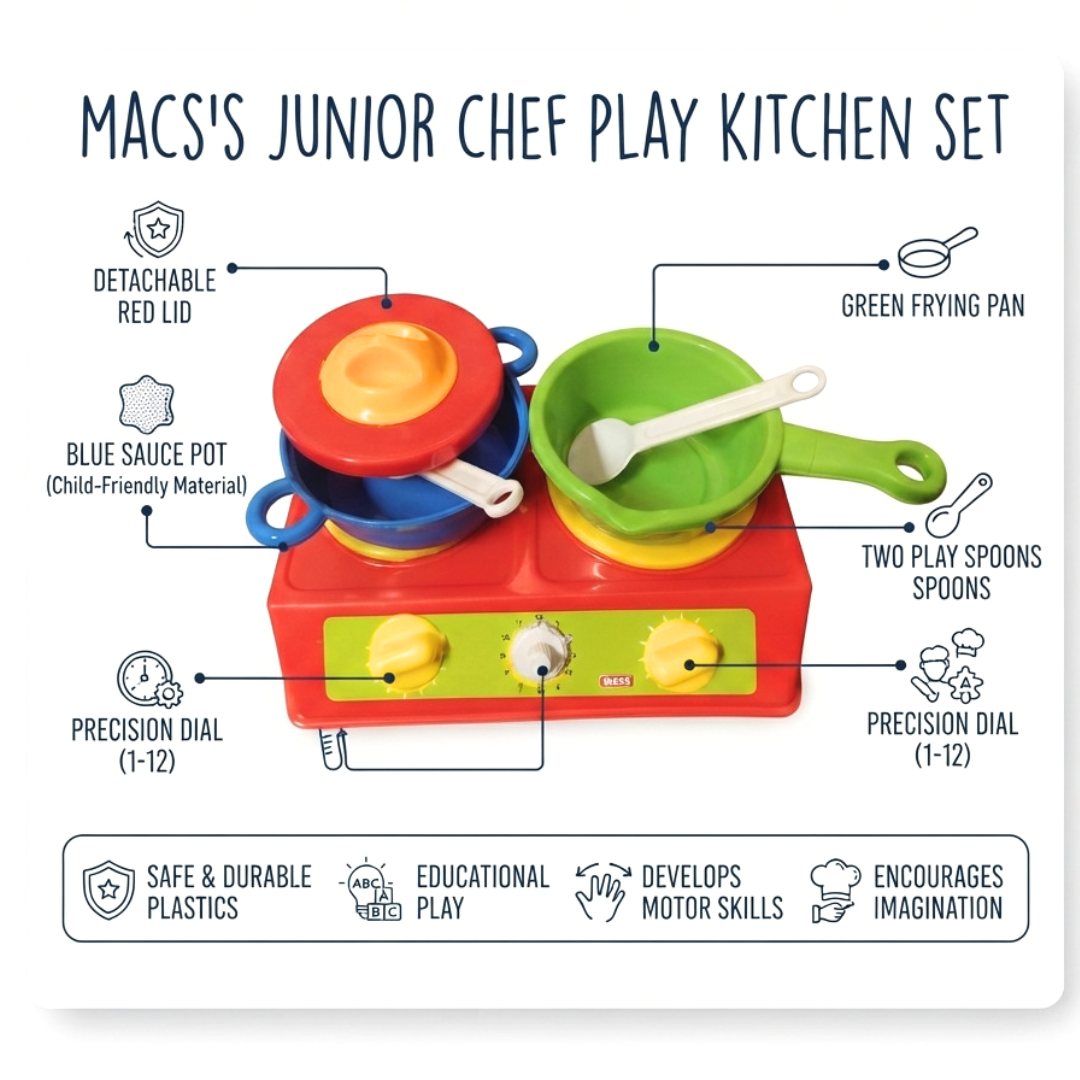 ToyBharat Cooking Set is a Red Colour role play toy for girls and boys. Fun and educational, it encourages creativity and makes a perfect birthday gift.