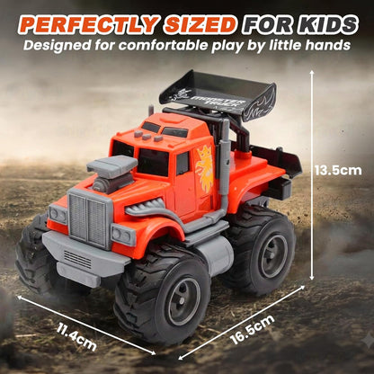 ToyBharat Monster Wheel Truck Toy with friction-powered, flashing lights, and music. A fun and educational emergency vehicle toy for boys and girls age 3+, ideal for birthdays and learning play.