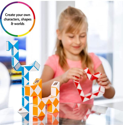 Toybharat Original Magic Snake - 24 Blocks Blue 3D Puzzle Fidget Toy - Puzzle Games for Children and Adults - Ideal for Party Bags, Children's Birthday, or Small Gifts - Blue - Ages 3+