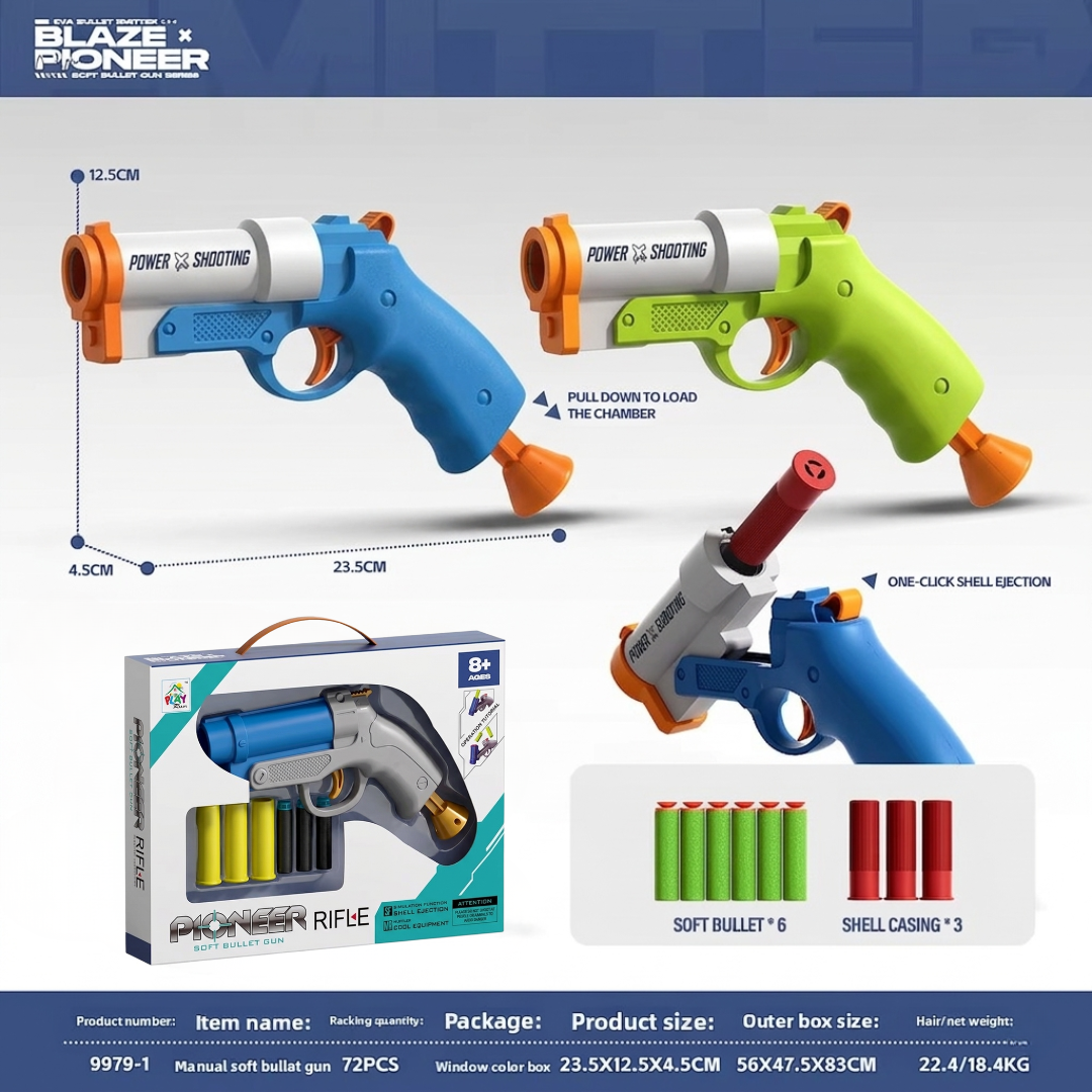 ToyBharat Pioneer Rifle Gun Toys for Kids| (Multi Colour)Fun Target Shooting Pioneer Rifle Gun with 3 Soft Foam Dart Bullets and 3 Bullets casing| Feta Toy Gun for Boys, Girls, Teen, Adults | Birthday Gift - Made in India