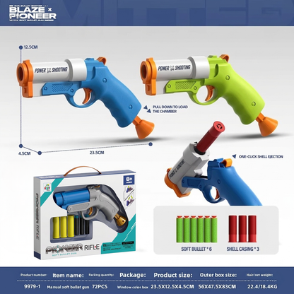ToyBharat Pioneer Rifle Gun Toys for Kids| (Multi Colour)Fun Target Shooting Pioneer Rifle Gun with 3 Soft Foam Dart Bullets and 3 Bullets casing| Feta Toy Gun for Boys, Girls, Teen, Adults | Birthday Gift - Made in India