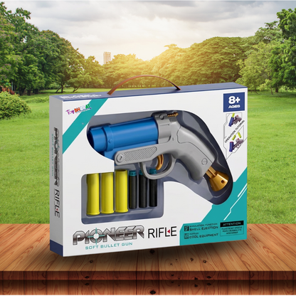 ToyBharat Pioneer Rifle Gun Toys for Kids| (Multi Colour)Fun Target Shooting Pioneer Rifle Gun with 3 Soft Foam Dart Bullets and 3 Bullets casing| Feta Toy Gun for Boys, Girls, Teen, Adults | Birthday Gift - Made in India