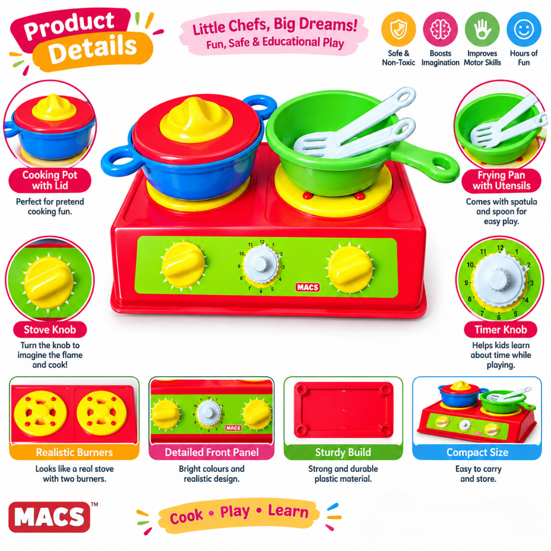ToyBharat Cooking Set is a Red Colour role play toy for girls and boys. Fun and educational, it encourages creativity and makes a perfect birthday gift.