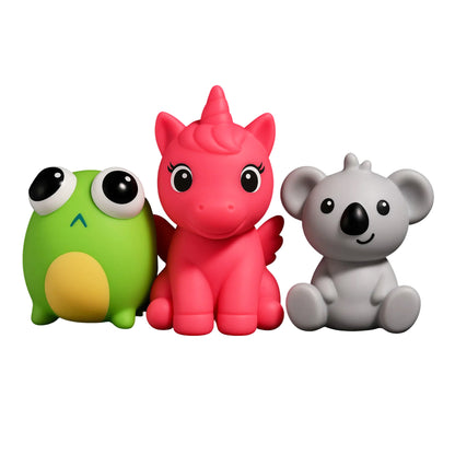 ToyBharat Jungle Buddies is a set of 3 fun squeeze toys—one lights up, one makes a “chu chu” sound, and one has eye pop-out action. Perfect for kids aged 1 to 6 for sensory, safe, and joyful playtime.