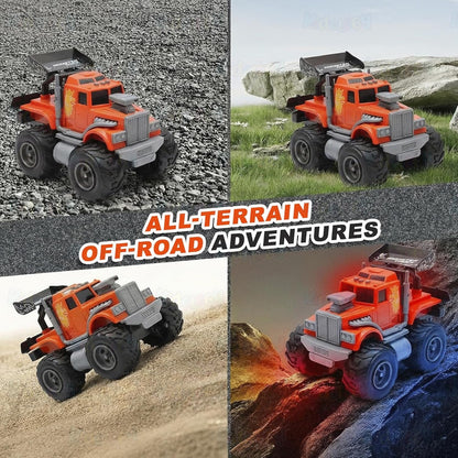 ToyBharat Monster Wheel Truck Toy with friction-powered, flashing lights, and music. A fun and educational emergency vehicle toy for boys and girls age 3+, ideal for birthdays and learning play.