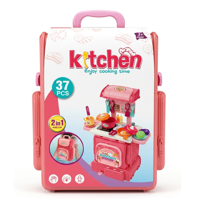 Toybharat 2-in-1 Kitchen Set | Cooking Pretend Play Toy | Portable School Bag Style Kitchen Playset for Girls & Boys Age 3–7 | Role Play Cooking Game | Birthday Gift for Kids