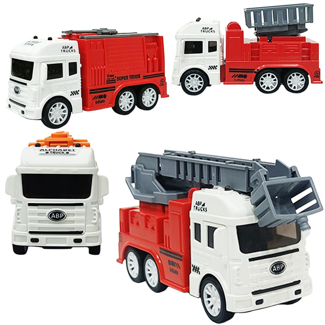 ToyBharat 4Pcs Set Fire Truck Playset Friction Powered Toy Set |Doll & Play Set |Pack of 4