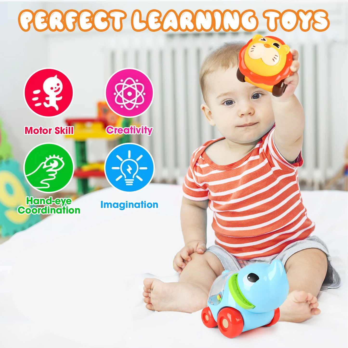ToyBharat Pop Pop Elephant and Lion Set Of 2 | Multicolour | Travel Toys | Birthday Gift for kids | Interactive Toys| For Unisex Kids.