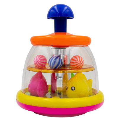 ToyBharat Push & Spin Fish & Ball Toy features a musical spinner with colorful fish and light-up balls. A multicolour interactive toy for toddlers that promotes learning through music, motion, and bright visuals.