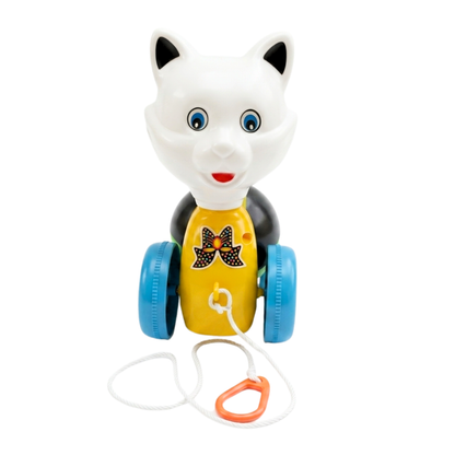 ToyBharat Pulling Funny Cat is a multicolour pull-along toy designed for toddlers aged 1-6 years. Made from safe and non-toxic materials, it's perfect for indoor and outdoor play and makes a fun kids’ gift.