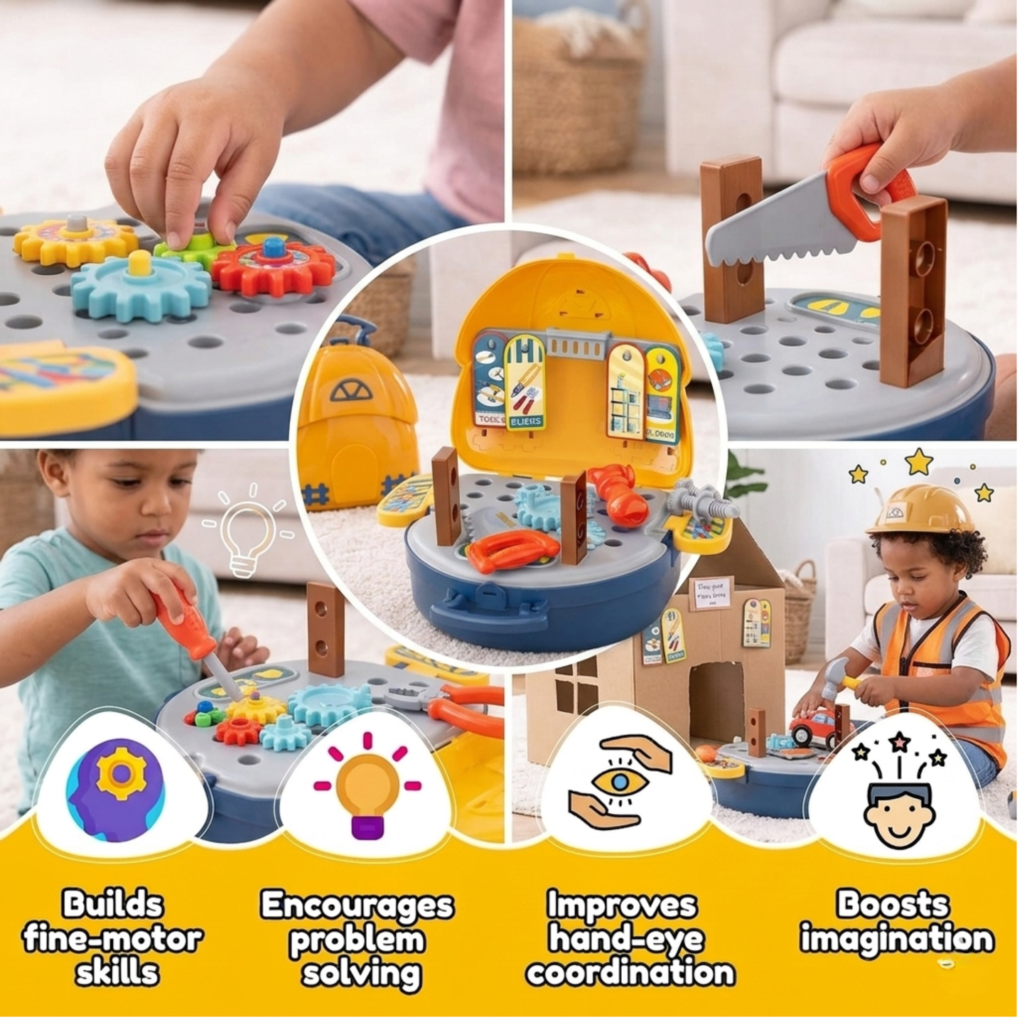 Toybharat DIY Tool kit Set for Boy 3-6 Years Old |Activity Toys| Screw Driver Tool Box for Kids | Pretend Play Construction Toy Game for Boys | Montessori Birthday Activity Gift Set for Kids Ages 3, 4, 5, 6