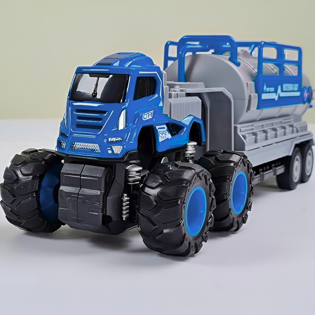 ToyBharat ABS Monster carrier truck Tanker Toy set with friction-powered cars, flashing lights, and music. A fun and educational emergency vehicle toy for boys and girls age 3+, ideal for birthdays and learning play.