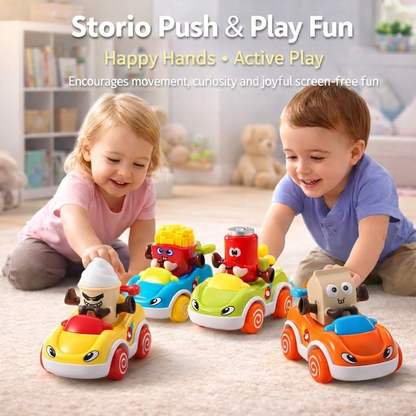 Toybharat  Pack of 4 Foodie Toy Cars | Friction Powered Vehicles | Educational Baby Cars for 1-3 Years | Cartoon Themed Mr Chips, Mr Milk, Mr Coca, Mr Icecream.| For Unisex Kids.