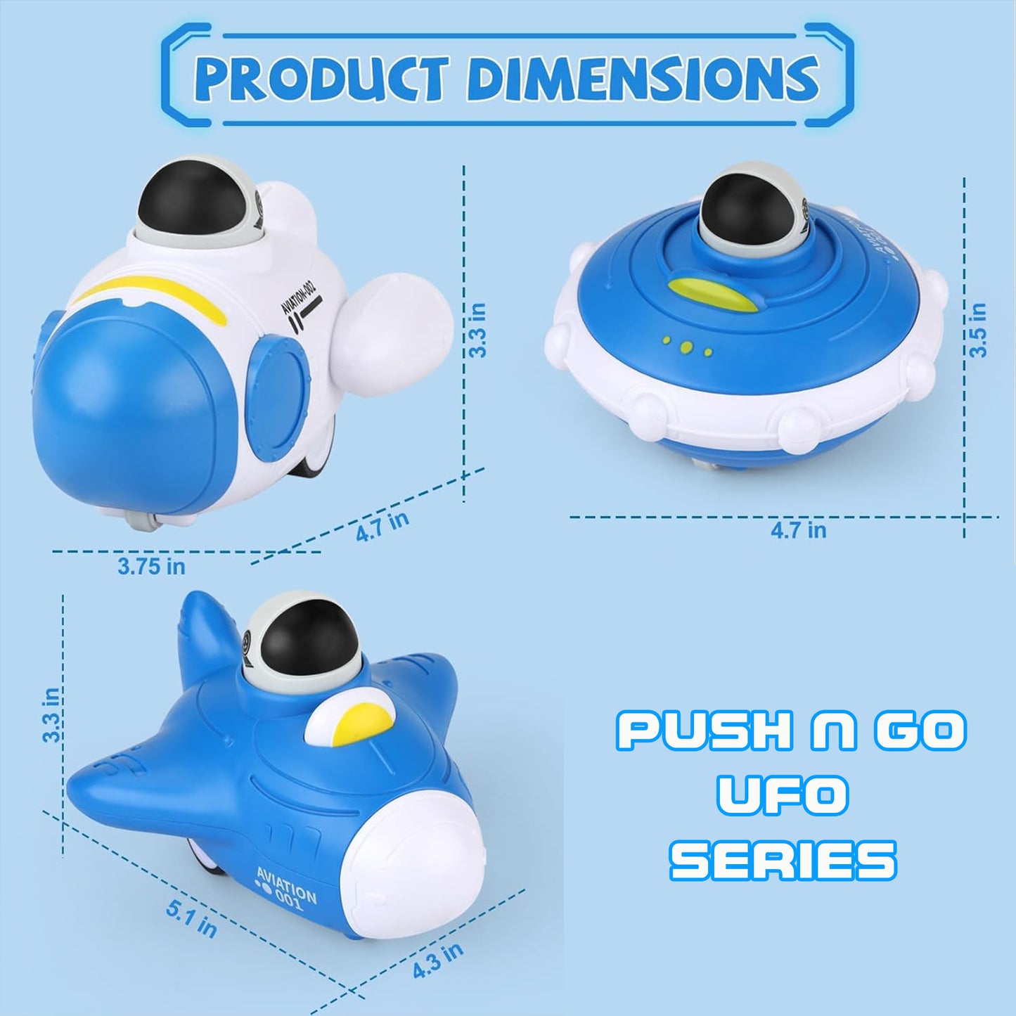 Toybharat Push N Go Ufo N AV Pack Of 3 |Multicolour | Travel Toys | Birthday Gift for Boy and Girl Baby