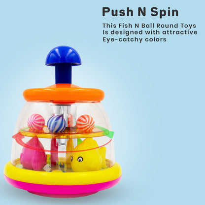 ToyBharat Push & Spin Fish & Ball Toy features a musical spinner with colorful fish and light-up balls. A multicolour interactive toy for toddlers that promotes learning through music, motion, and bright visuals.