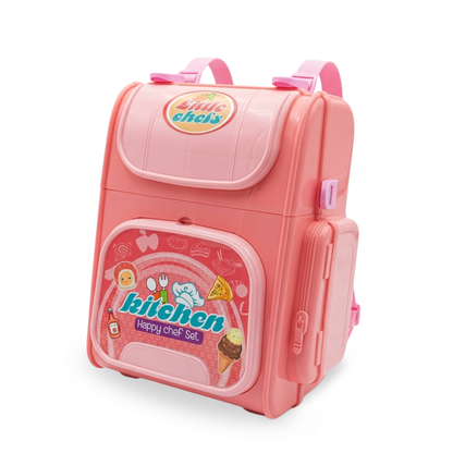 Toybharat 2-in-1 Kitchen Set | Cooking Pretend Play Toy | Portable School Bag Style Kitchen Playset for Girls & Boys Age 3–7 | Role Play Cooking Game | Birthday Gift for Kids