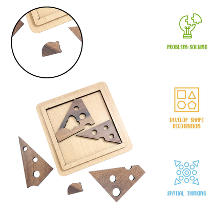 Toybharat Wooden Cheese-Rat Puzzle Game Board Game Puzzle Toy (Multicolour) for Adults Family Contemporary Manufacture And Unisex Kids (Colour May Differ)