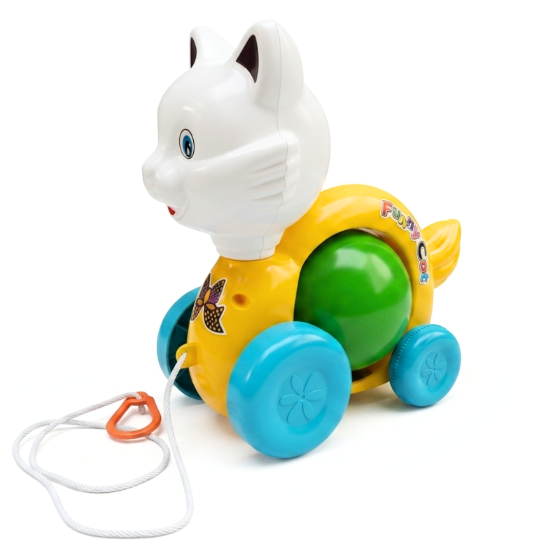 ToyBharat Pulling Funny Cat is a multicolour pull-along toy designed for toddlers aged 1-6 years. Made from safe and non-toxic materials, it's perfect for indoor and outdoor play and makes a fun kids’ gift.