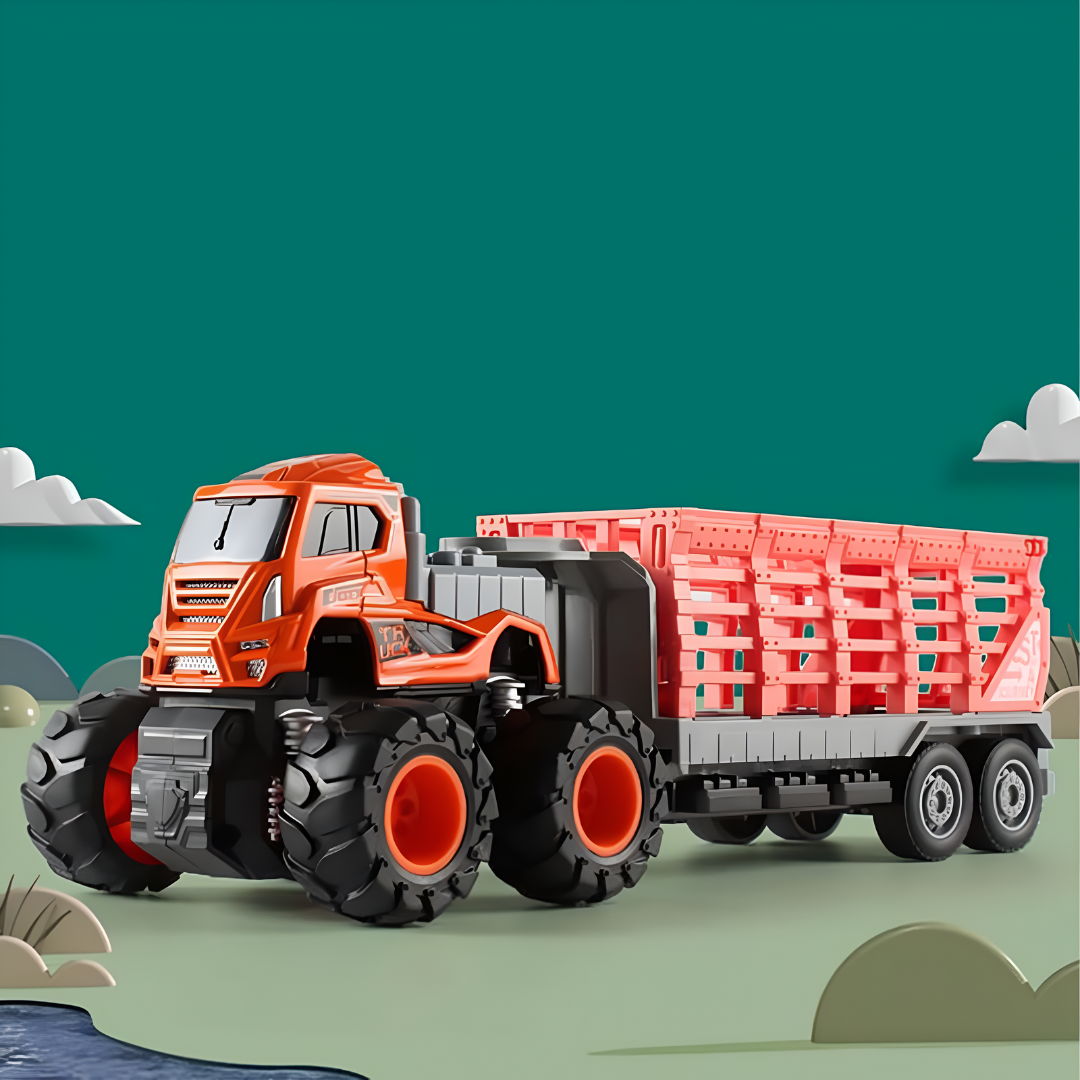 ToyBharat ABS Monster carrier truck Trala Toy set with friction-powered cars, flashing lights, and music. A fun and educational emergency vehicle toy for boys and girls age 3+, ideal for birthdays and learning play.