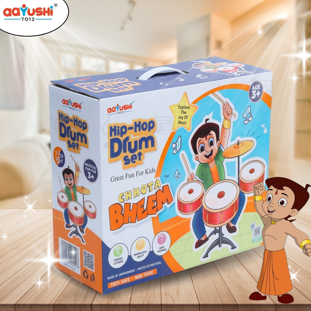 Toybharat Chota Bheem Hip Hop Drum Set Musical Band for Kids, Mini Band Rock Set Musical Instruments Playset, Birthday Gift (Small Drum Set, Age 3-6 Years) | Single Colour | Activity Toys| For Unisex Kids Age For 3-12Years|