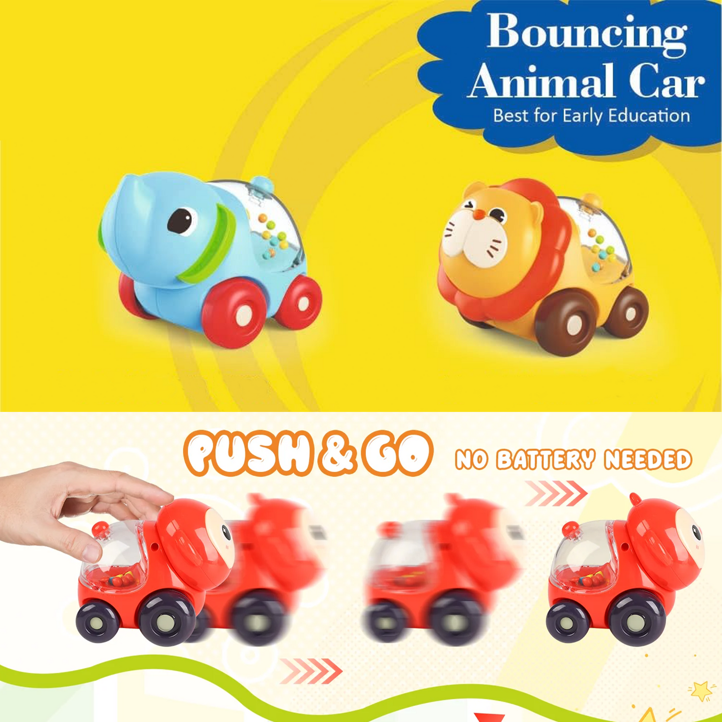 ToyBharat Pop Pop Elephant and Lion Set Of 2 | Multicolour | Travel Toys | Birthday Gift for kids | Interactive Toys| For Unisex Kids.