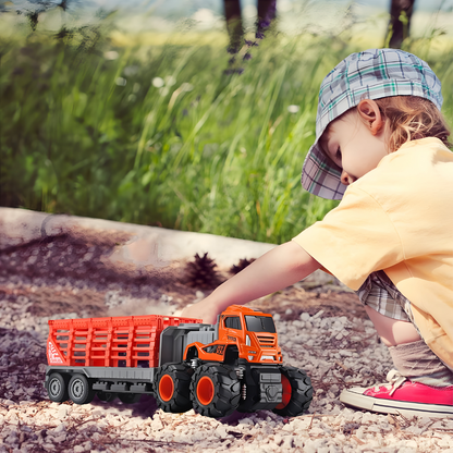 ToyBharat ABS Monster carrier truck Trala Toy set with friction-powered cars, flashing lights, and music. A fun and educational emergency vehicle toy for boys and girls age 3+, ideal for birthdays and learning play.