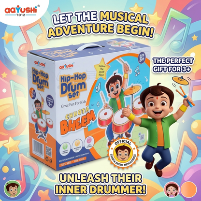 Toybharat Chota Bheem Hip Hop Drum Set Musical Band for Kids, Mini Band Rock Set Musical Instruments Playset, Birthday Gift (Small Drum Set, Age 3-6 Years) | Single Colour | Activity Toys| For Unisex Kids Age For 3-12Years|