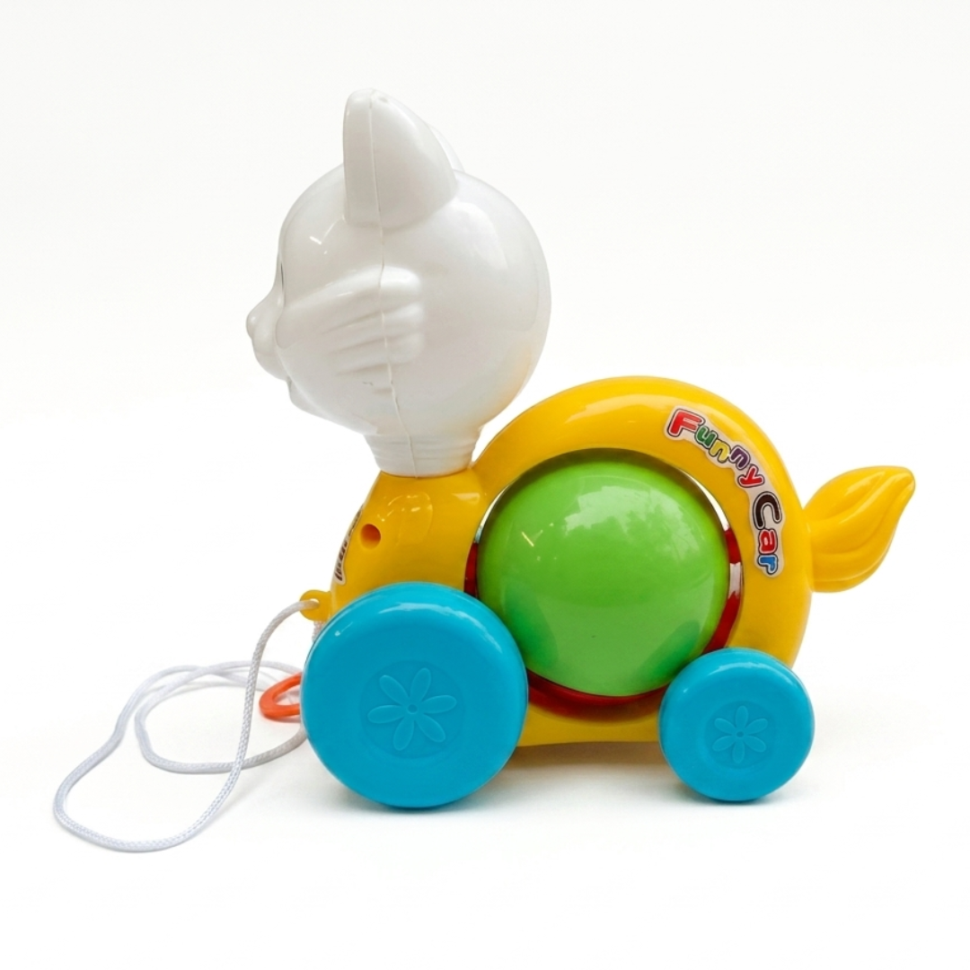 ToyBharat Pulling Funny Cat is a multicolour pull-along toy designed for toddlers aged 1-6 years. Made from safe and non-toxic materials, it's perfect for indoor and outdoor play and makes a fun kids’ gift.