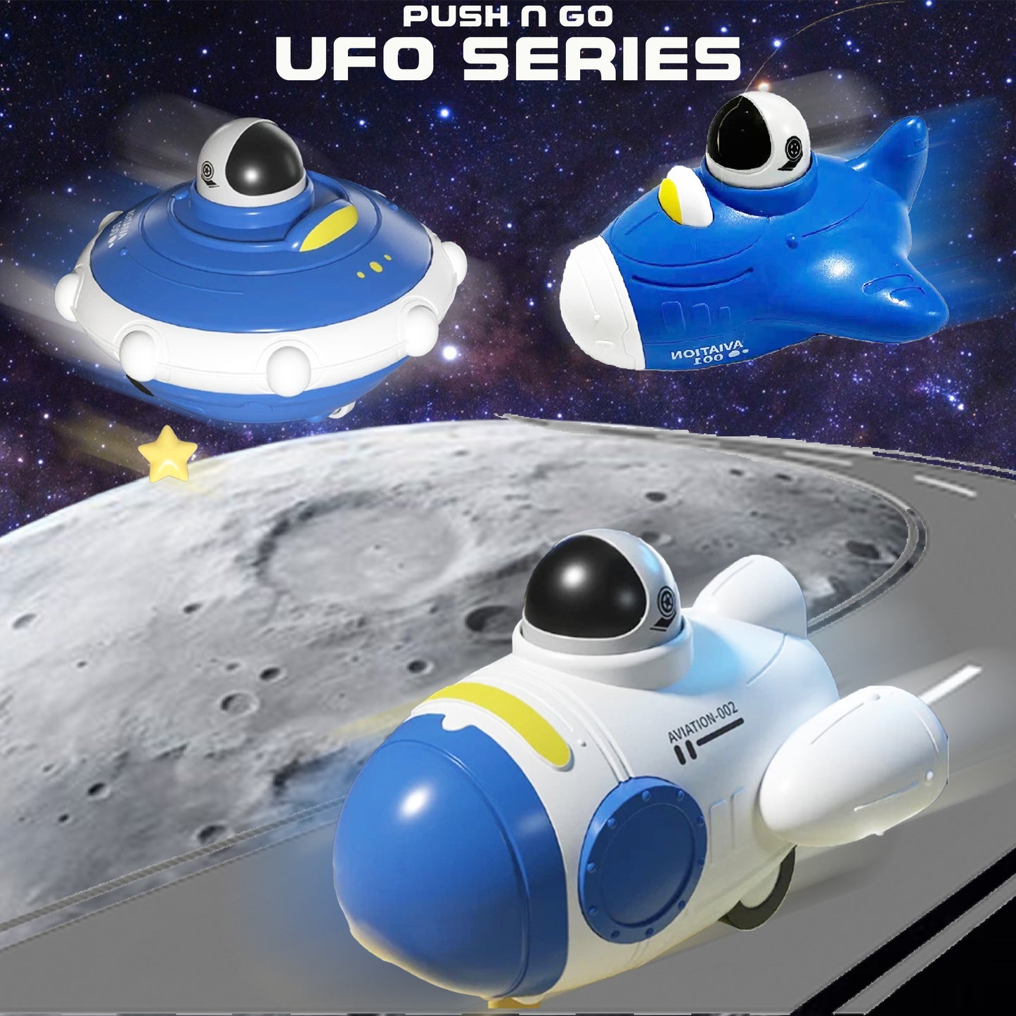 Toybharat Push N Go Ufo N AV Pack Of 3 |Multicolour | Travel Toys | Birthday Gift for Boy and Girl Baby