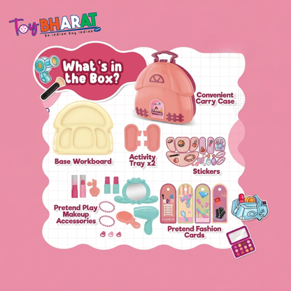 Toybharat Makeup Kit Set for Kids Ages 3-6 Year Old Girls | 2-in-1 Playset Portable Pretend Play Toy for Baby Girl | Activity Toys| Safe and Non-Toxic | Lightweight Bag Style Kit | Birthday Gift for Girls of 3 to 6