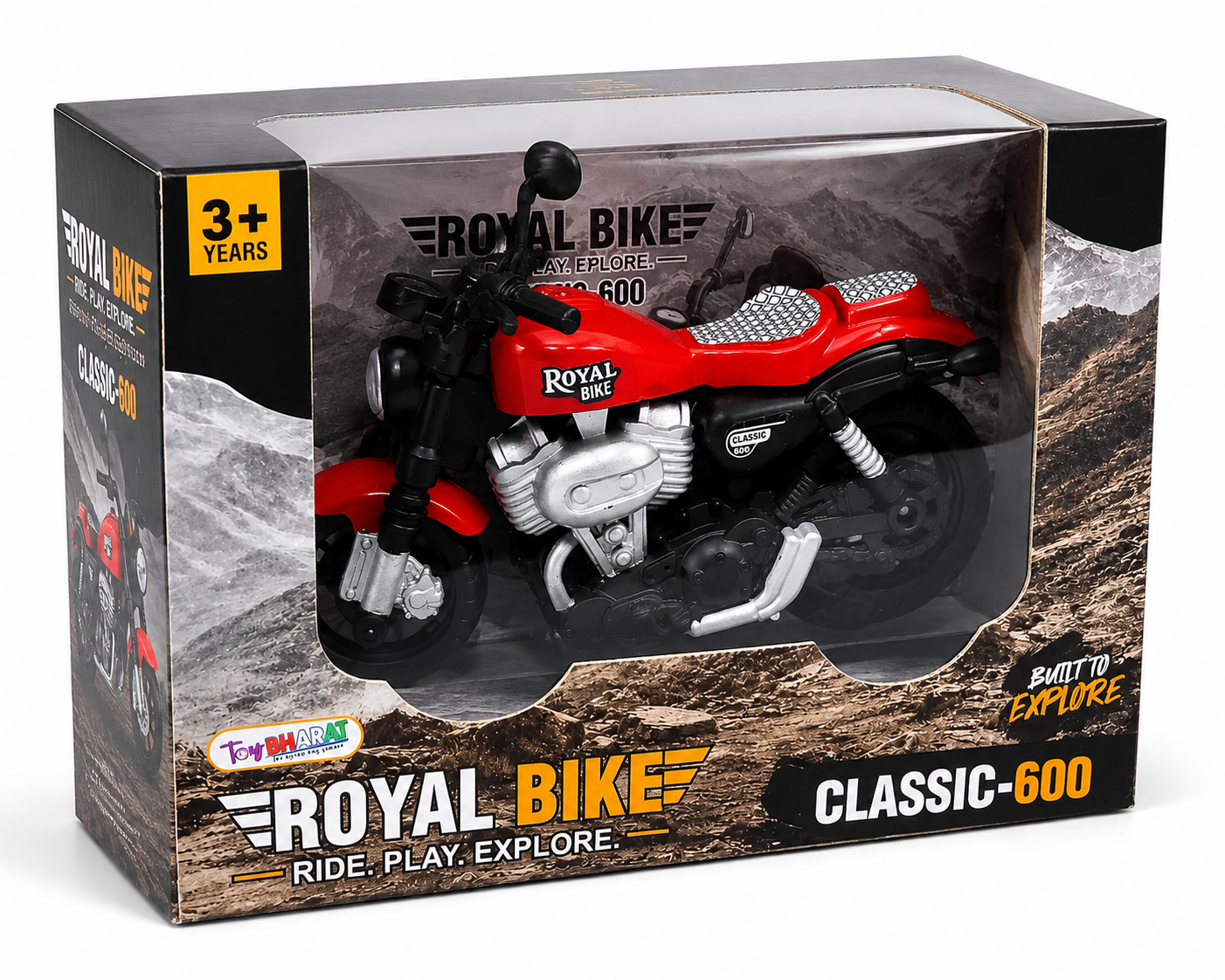ToyBharat Royal Bike is a multicolour friction-powered travel toy with a stylish design, perfect for kids aged 1 to 6 years. Made from safe, non-toxic materials, it's durable, fun, and a great birthday gift.