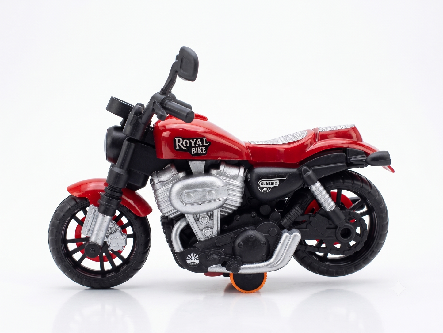ToyBharat Royal Bike is a multicolour friction-powered travel toy with a stylish design, perfect for kids aged 1 to 6 years. Made from safe, non-toxic materials, it's durable, fun, and a great birthday gift.