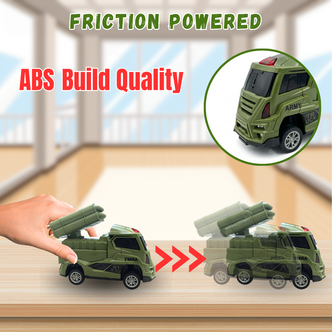 ToyBharat Army Construction Series ( Green Colour) 1Pcs. Friction Power Toy with a Realistic Design. Perfect Gift for Kids aged 3–6 Years. Safe, Non-Toxic, and ideal for exciting indoor and outdoor play adventures ( 1 Pcs. Only),
