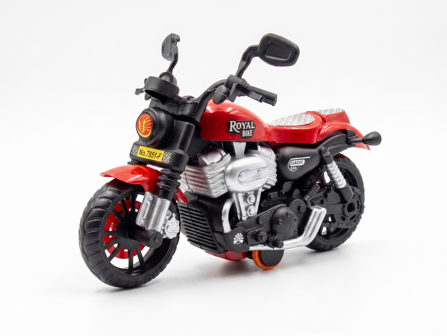 ToyBharat Royal Bike is a multicolour friction-powered travel toy with a stylish design, perfect for kids aged 1 to 6 years. Made from safe, non-toxic materials, it's durable, fun, and a great birthday gift.